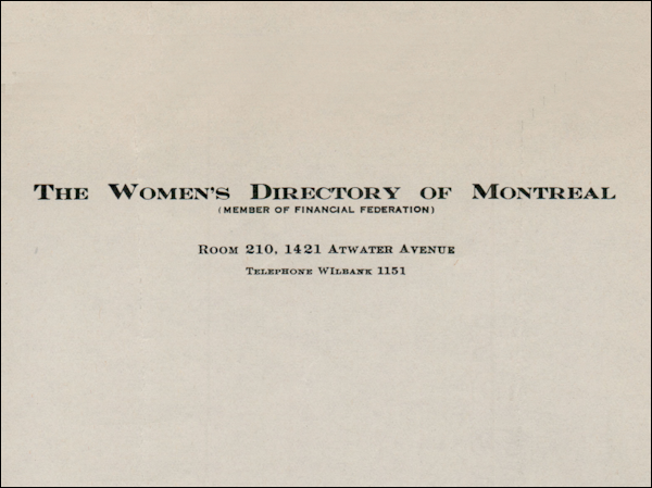 Women's Directory of Montreal, 1945